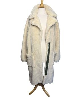 Free People Cream Sherpa Teddy Coat Oversized Long‎ Lapel Collar Pockets Medium